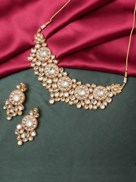 

GloBox By ZeroKaata Gold-Plated White Kundan-Studded Handcrafted Jewellery Set