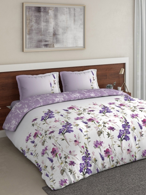 

DDecor Purple & White Printed AC Room Double Queen Bedding Set
