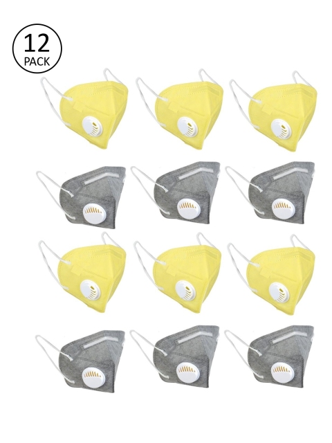

OOMPH Unisex 12 Pcs 5-Ply Valved Anti-Pollution Reusable KN95 Masks, Grey