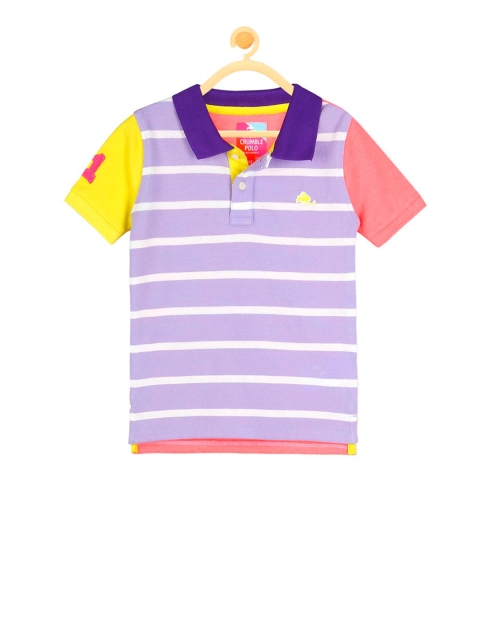 

Cherry Crumble Boys Purple Striped Polo Collar T-shirt