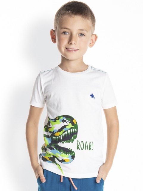 

Cherry Crumble Boys White Printed Round Neck T-shirt