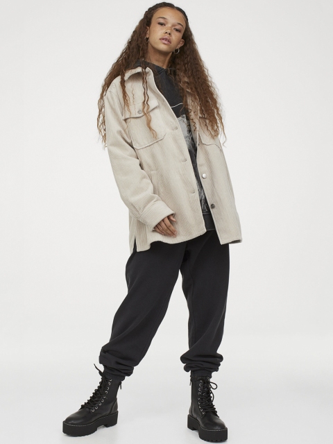 

H&M Women Beige Solid Oversized Shacket