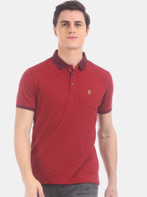 

True Blue Men Red Slim Fit Printed Polo Collar T-shirt
