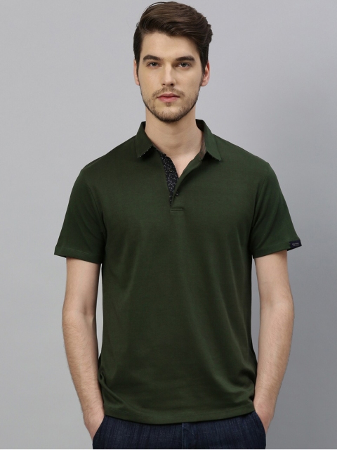 

RARE RABBIT Men Olive Green Solid Polo Collar T-shirt