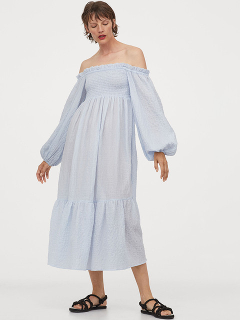 

H&M Women Blue Solid Off-the-Shoulder Dress