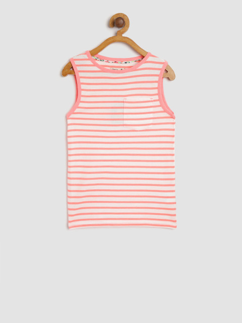 

Cherry Crumble Unisex Kids Orange And White Striped Round Neck T-shirt