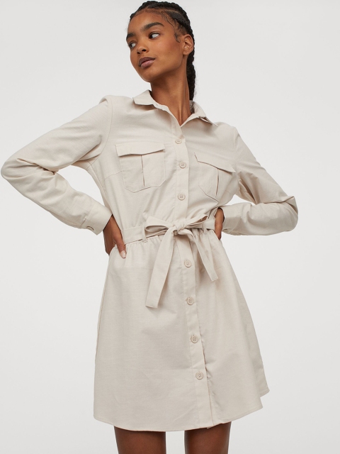 

H&M Women Beige Cotton Utility Dress