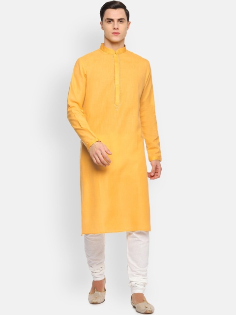 

Louis Philippe Men Yellow & White Solid Kurta with Pyjamas