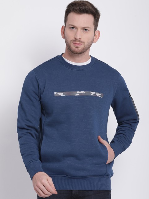 

t-base Men Navy Blue Solid Sweatshirt