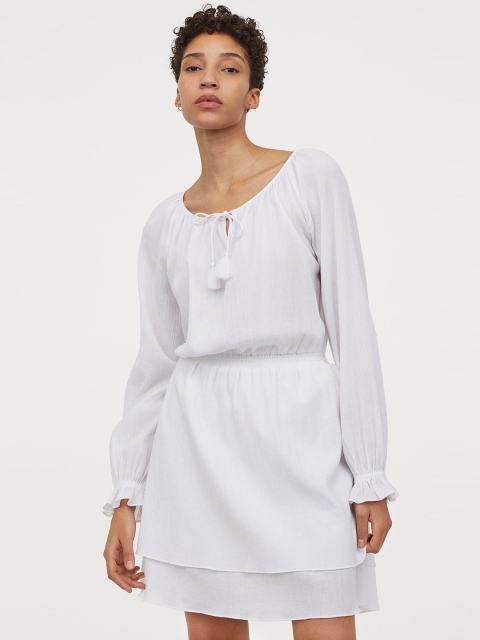 

H&M Women White Solid Crinkled Cotton Dress