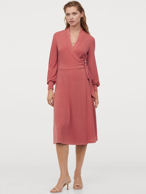 

H&M Women Rust Red Calf-Length Wrap Dress
