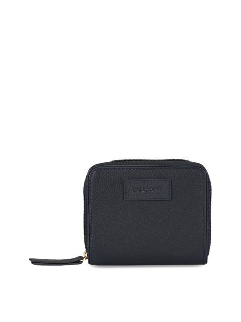 

Calvadoss Women Navy Blue Textured Leather Zip Around Wallet