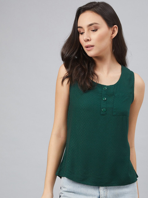 

Marie Claire Women Green Self Design Tank Top