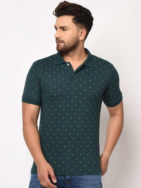 

ELEGANCE Men Green Printed Polo Collar T-shirt