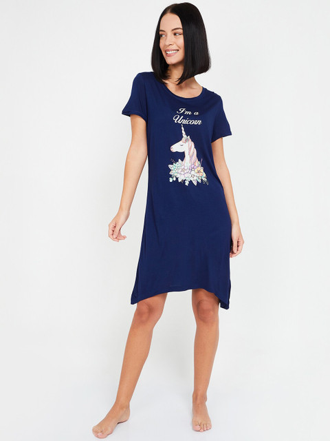 

Ginger by Lifestyle Navy Blue Printed Nightdress