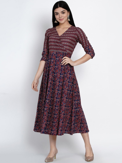 

SIAH Women Maroon Printed Fit and Flare Dress