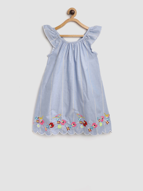 

Cherry Crumble Girls Blue Embroidered A-Line Dress