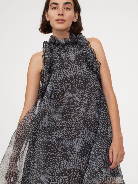 

H&M Women Black Printed A-Line Dress
