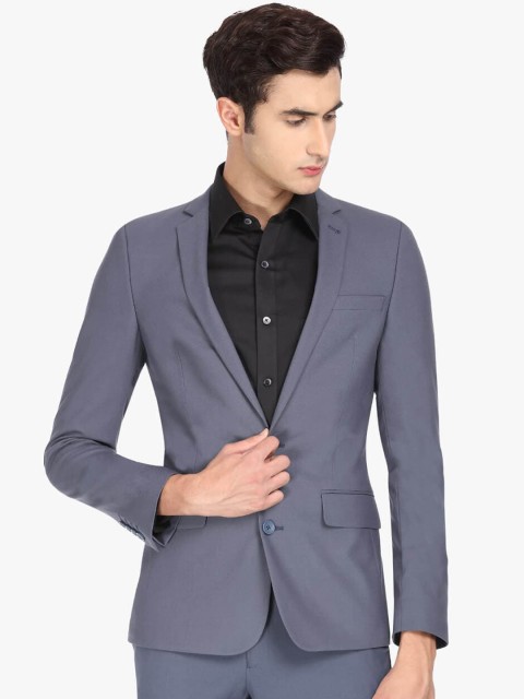 

Theme Men Blue Solid Slim-Fit Single-Breasted Formal Blazer