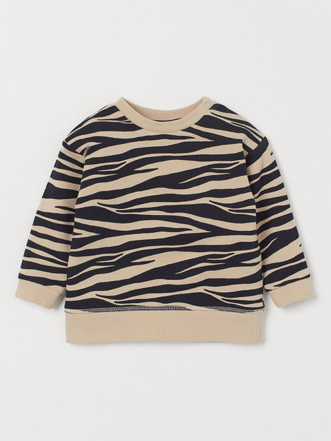 

H&M Girls Beige & Black Printed Cotton Sweatshirt