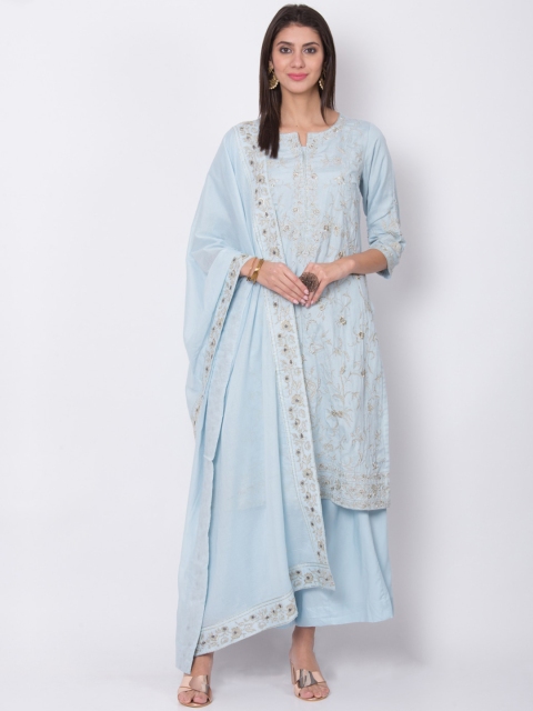 

Biba Women Blue Embroidered Kurta with Palazzos & Dupatta
