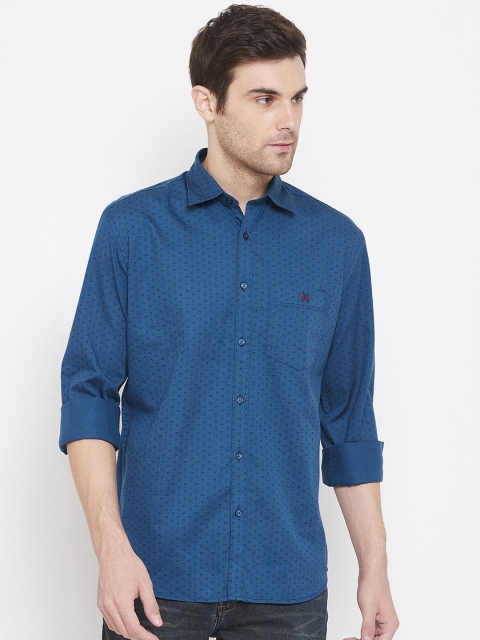 Crimsoune Club Men Blue & Black Slim Fit Micro Ditsy Print Casual Shirt