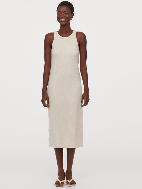 

H&M Women Beige Ribbed Dress