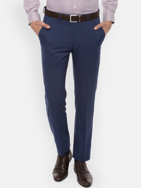 

Luxure by Louis Philippe Men Navy Blue Regular Fit Solid Formal Trousers