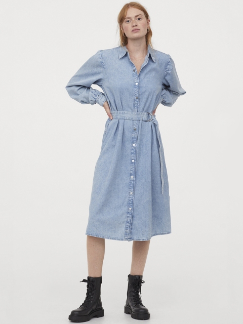 

H&M Women Blue Solid Shirt Dress