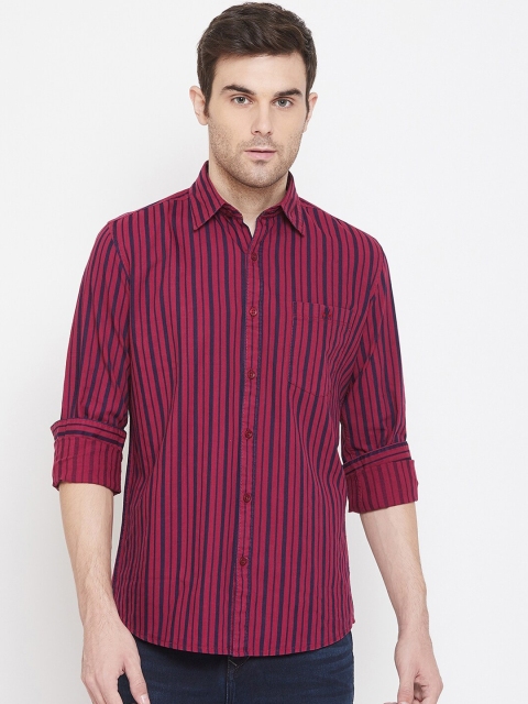

Crimsoune Club Men Red & Blue Slim Fit Striped Casual Shirt