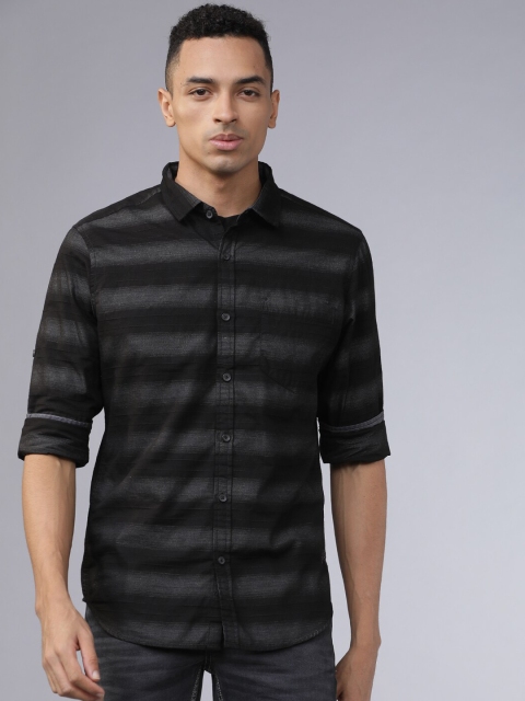 

Ecko Unltd Men Black & Grey Slim Fit Striped Casual Shirt