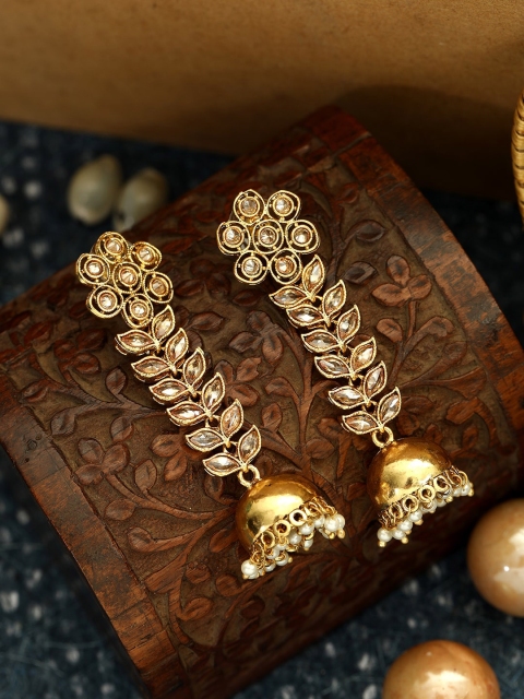 

ANIKAS CREATION Gold-Plated Kundan Studded Floral Jhumkas