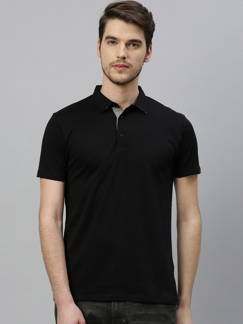 

RARE RABBIT Men Black Solid Polo Collar T-shirt