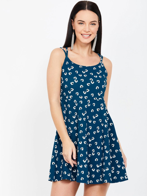 

Ginger by Lifestyle Women Blue Printed Fit and Flare Dress