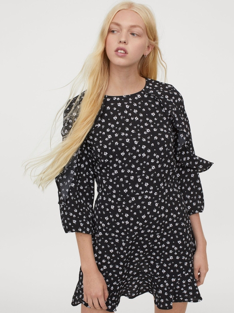 

H&M Black Flounce-Trimmed Dress