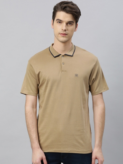 

RARE RABBIT Men Beige Solid Polo Collar T-shirt