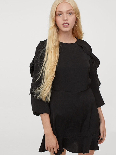 

H&M Women Black Solid Flounce-Trimmed T-shirt Dress