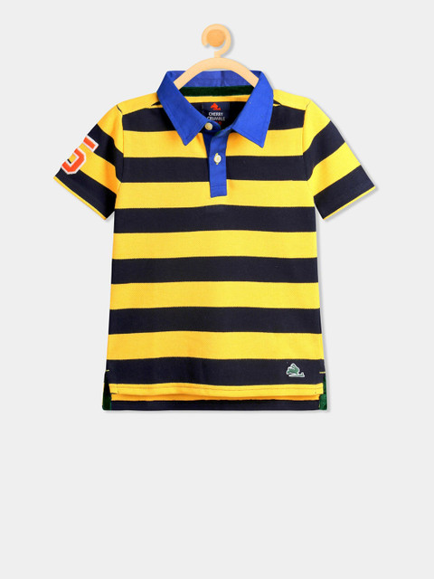 

Cherry Crumble Boys Yellow & Black Striped Polo Collar T-shirt