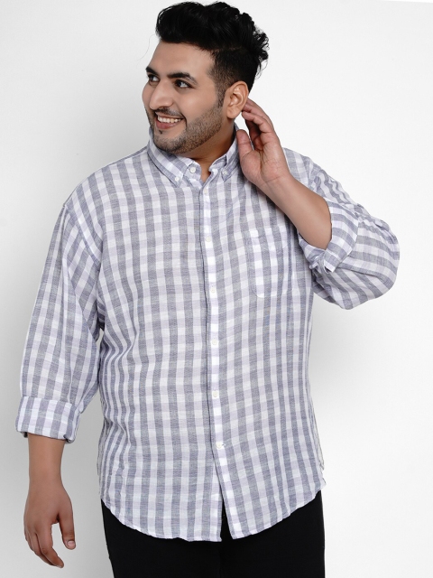 

Santonio Men Grey & White Regular Fit Checked Linen Casual Shirt
