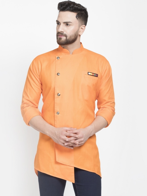 

Benstoke Men Orange Solid Straight Kurta