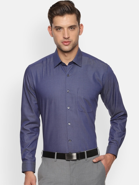 

Luxure by Louis Philippe Men Navy Blue Regular Fit Self Design Formal Shirt