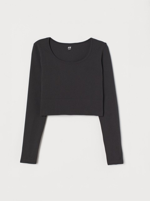 

H&M Women Black Solid Seamless Sports Top
