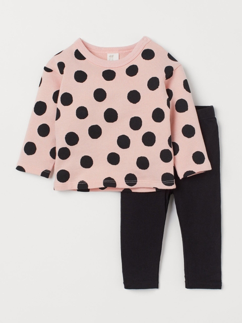 

H&M Girls Pink & Black Printed 2-Piece Cotton Set