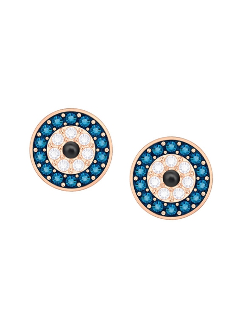 

SWAROVSKI Rose Gold-Plated Blue Evil Eye Circular Studs