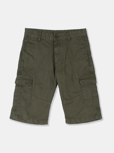 

Flying Machine Boys Olive Green Solid Regular Fit Cargo Shorts