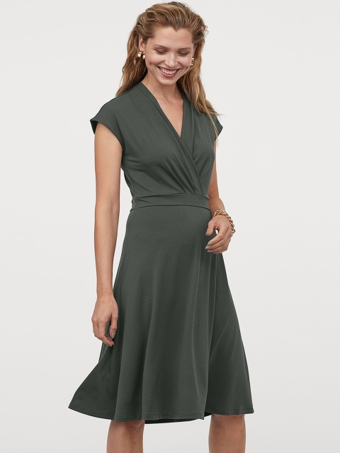

H&M Women Green Solid Fit and Flare Dress