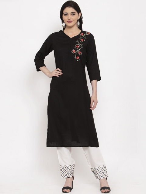 

ANAISA Women Black & Off-White Embroidered Kurta with Trousers