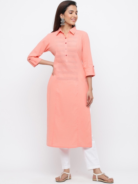 

Jaipur Kurti Women Peach-Coloured Yoke Design Straight Kurta