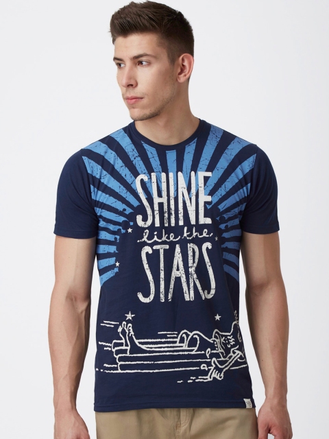 

FIDO DIDO Men Navy Blue Printed Round Neck T-shirt