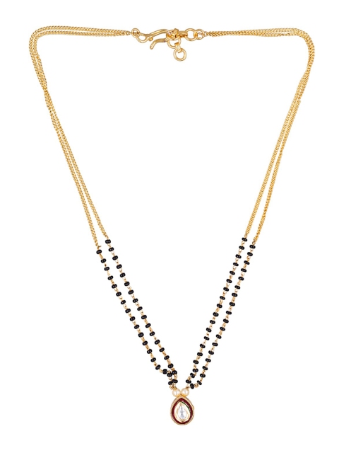 

Sia Art Jewellery Gold-Plated Black & White Beaded Artificial Stone Studded Mangalsutra